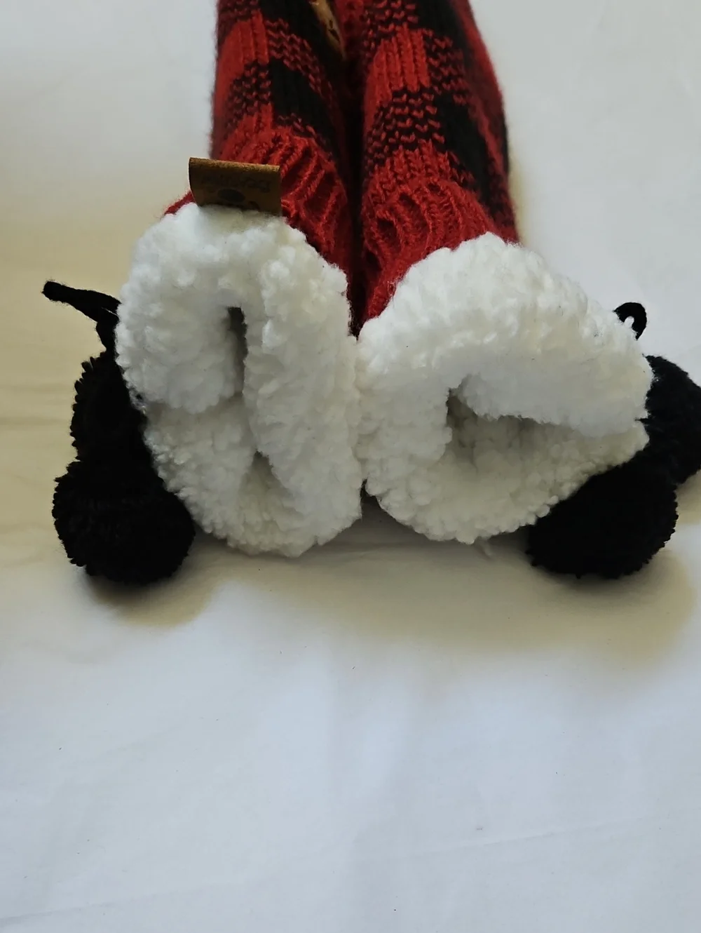 BearPaw Red & Black Buffalo Plaid Sherpa-Lined Slipper Socks NWOT